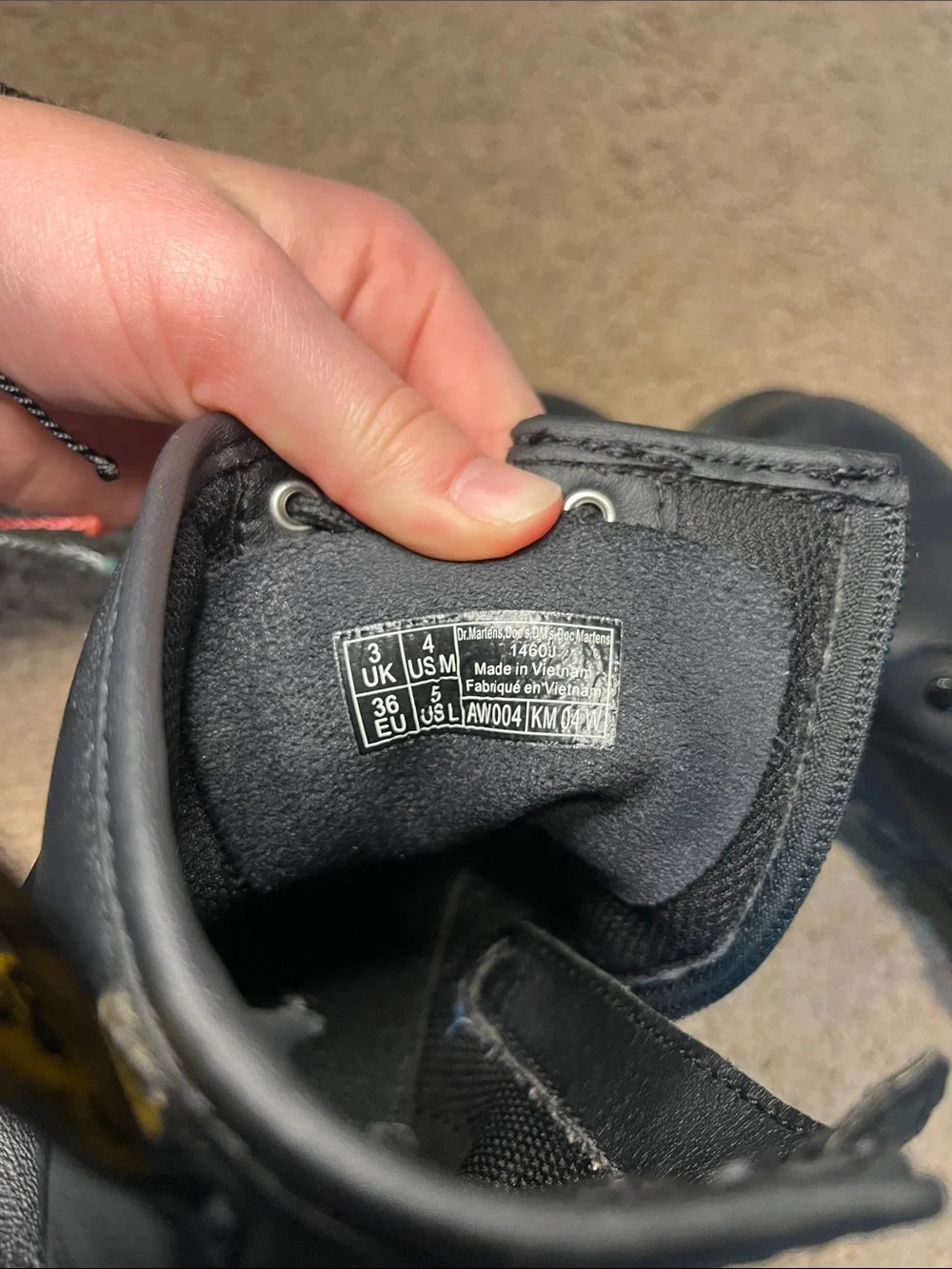 Dr. Martens Black Leather Lace-Up Combat Boots with Yellow Stitching